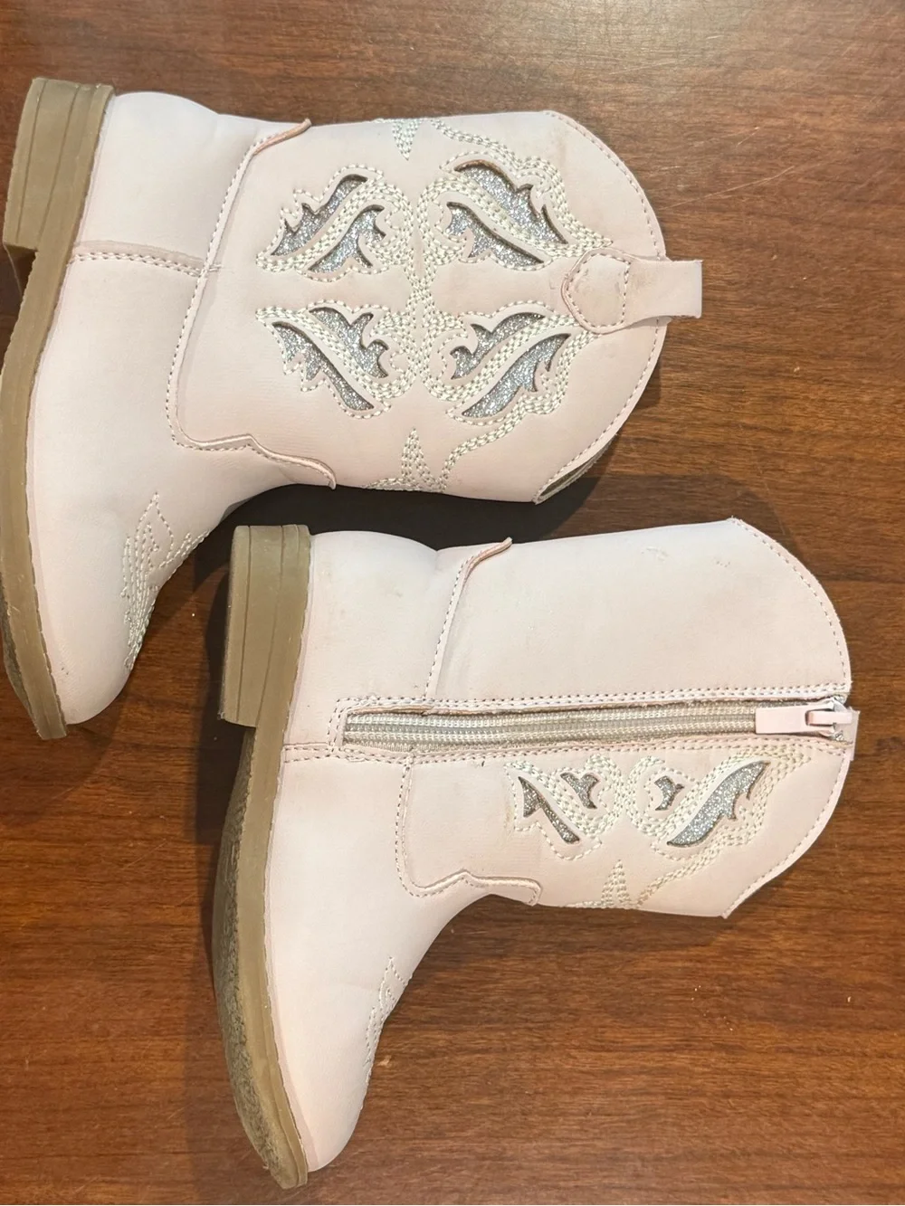 Pink Girls' Western Cowgirl Boots with Glitter Cutouts size 8